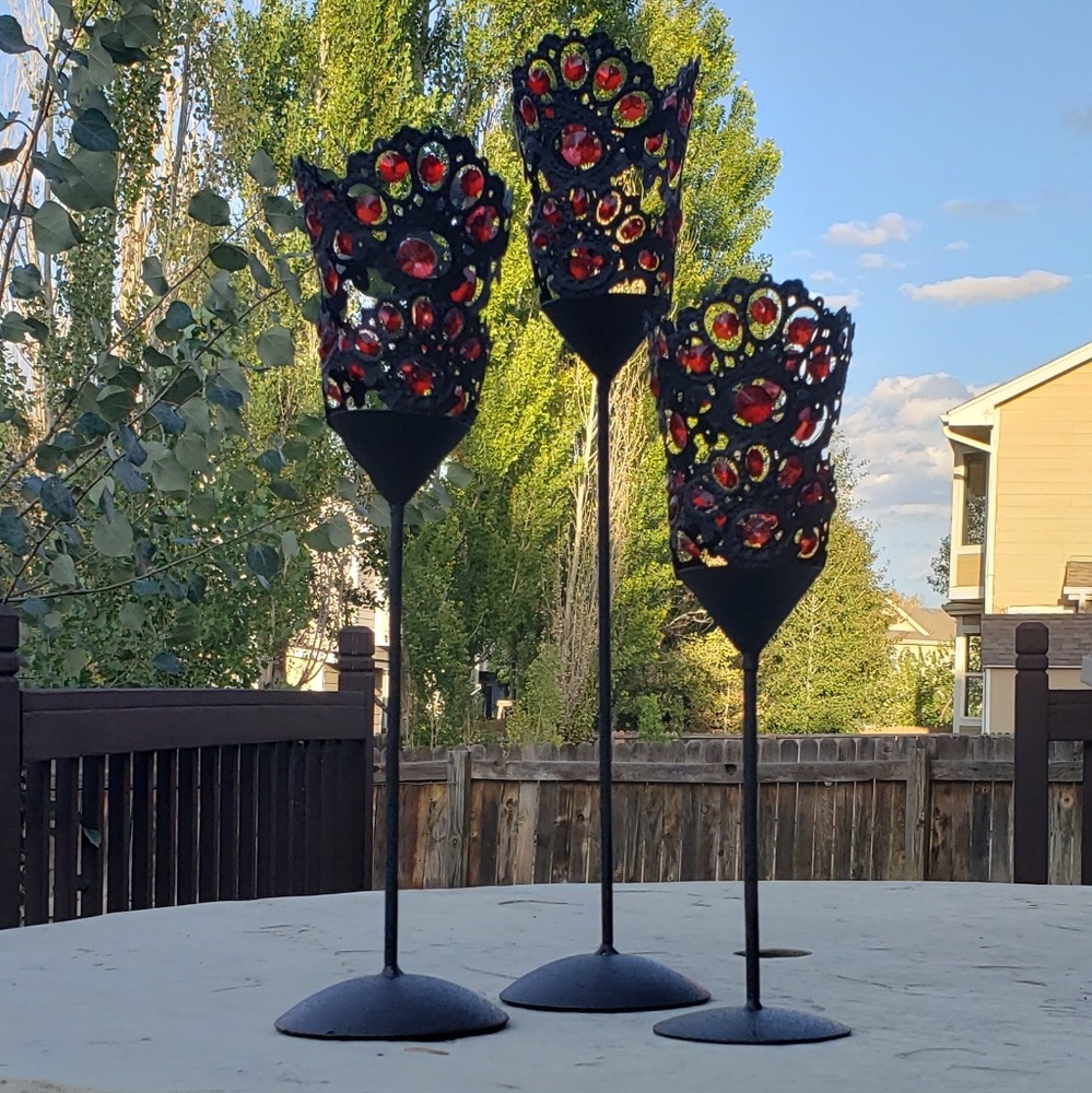 Trio of Candle Holders (Candlestick) Goth Filigree
